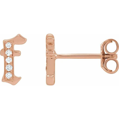 Rose Gold Diamond Gothic Initial Earring