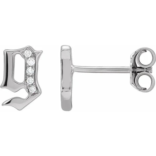 White Gold Diamond Gothic Initial Earring