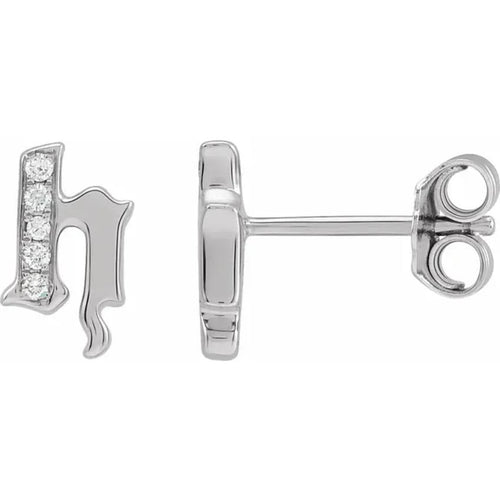 White Gold Diamond Gothic Initial Earring