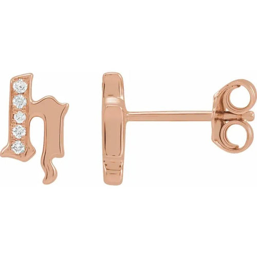Rose Gold Diamond Gothic Initial Earring