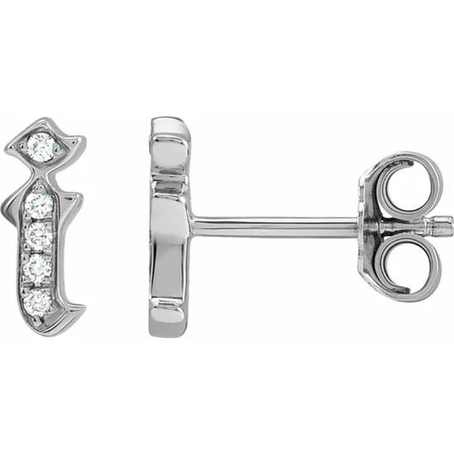 White Gold Diamond Gothic Initial Earring