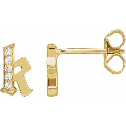 Yellow Gold Diamond Gothic Initial Earring