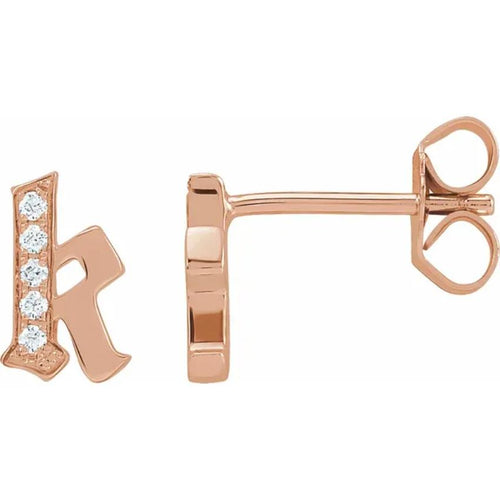 Rose Gold Diamond Gothic Initial Earring