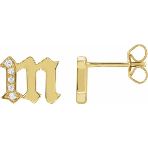 Yellow Gold Diamond Gothic Initial Earring