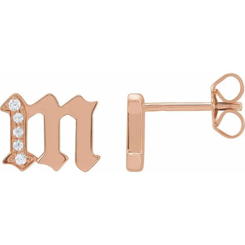 Rose Gold Diamond Gothic Initial Earring