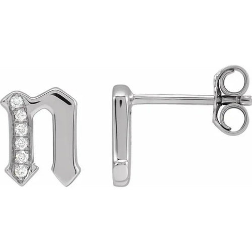 White Gold Diamond Gothic Initial Earring