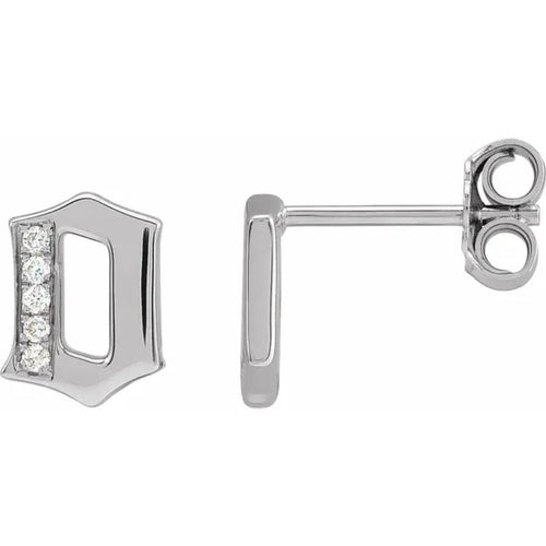 White Gold Diamond Gothic Initial Earring