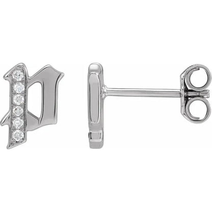 White Gold Diamond Gothic Initial Earring