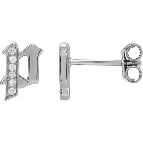 White Gold Diamond Gothic Initial Earring