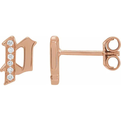 Rose Gold Diamond Gothic Initial Earring