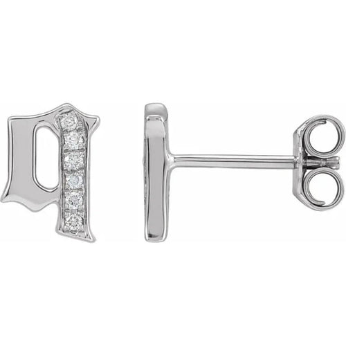 White Gold Diamond Gothic Initial Earring
