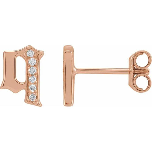 Rose Gold Diamond Gothic Initial Earring