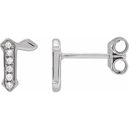 White Gold Diamond Gothic Initial Earring
