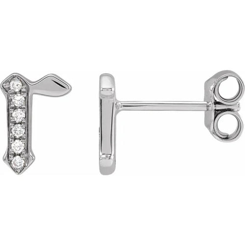 White Gold Diamond Gothic Initial Earring