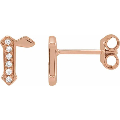 Rose Gold Diamond Gothic Initial Earring