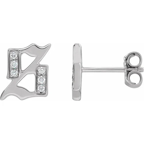 White Gold Diamond Gothic Initial Earring