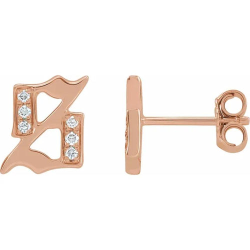 Rose Gold Diamond Gothic Initial Earring