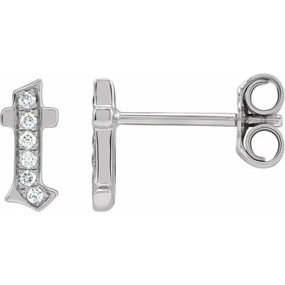 White Gold Diamond Gothic Initial Earring