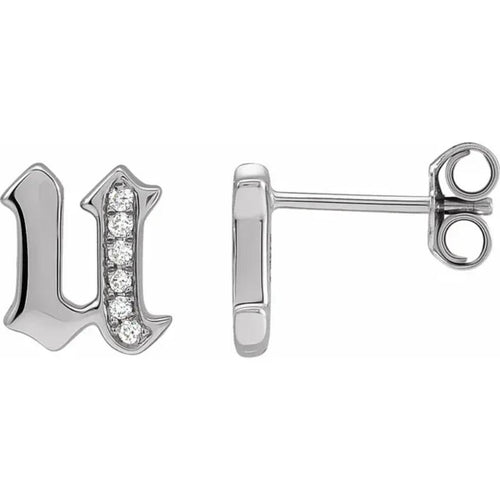 White Gold Diamond Gothic Initial Earring