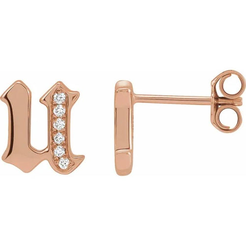 Rose Gold Diamond Gothic Initial Earring