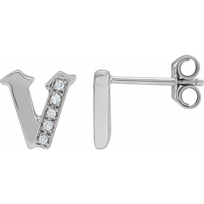 White Gold Diamond Gothic Initial Earring