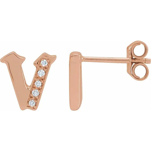 Rose Gold Diamond Gothic Initial Earring