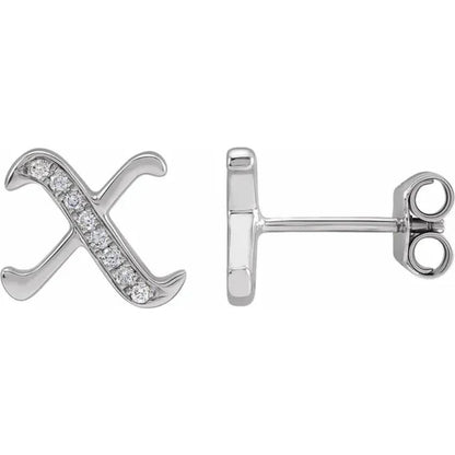 White Gold Diamond Gothic Initial Earring