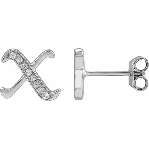 White Gold Diamond Gothic Initial Earring