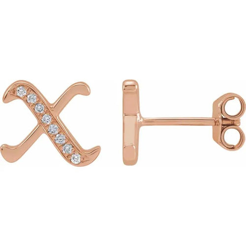 Rose Gold Diamond Gothic Initial Earring