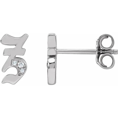 White Gold Diamond Gothic Initial Earring