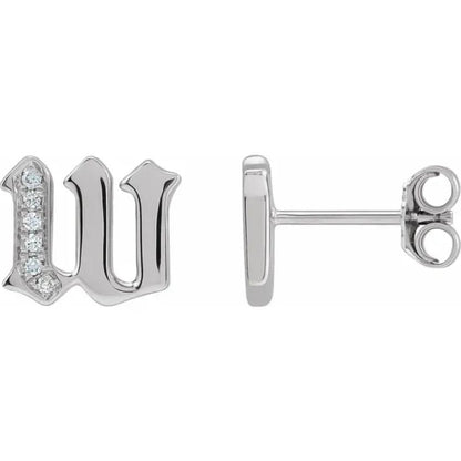 White Gold Diamond Gothic Initial Earring