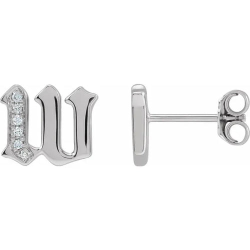 White Gold Diamond Gothic Initial Earring