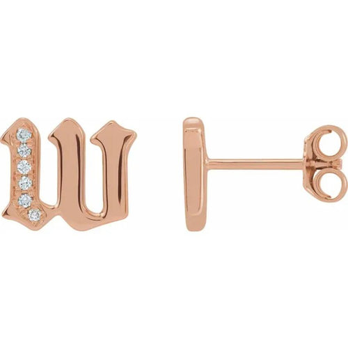 Rose Gold Diamond Gothic Initial Earring