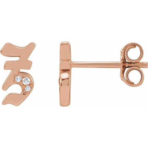 Rose Gold Diamond Gothic Initial Earring