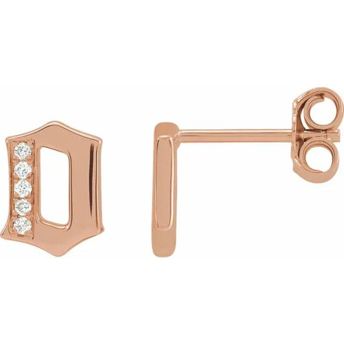 Rose Gold Diamond Gothic Initial Earring