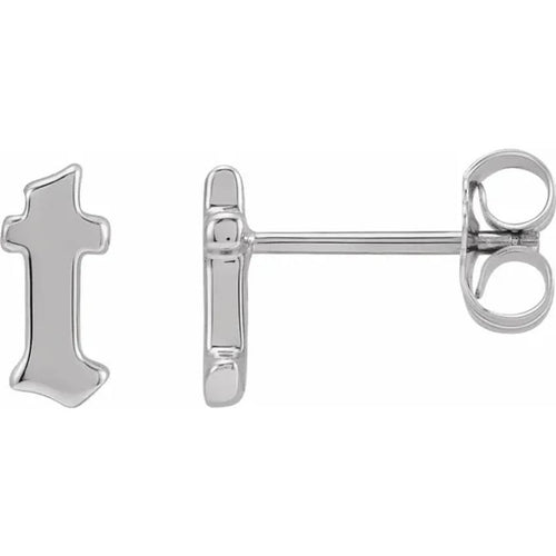 White Gold Gothic Initial Earring
