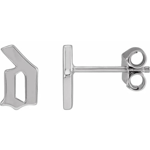 White Gold Gothic Initial Earring