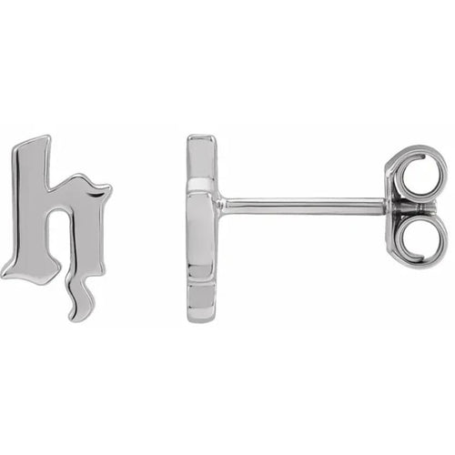 White Gold Gothic Initial Earring
