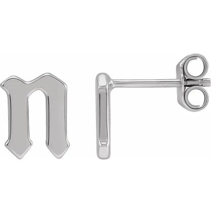 White Gold Gothic Initial Earring