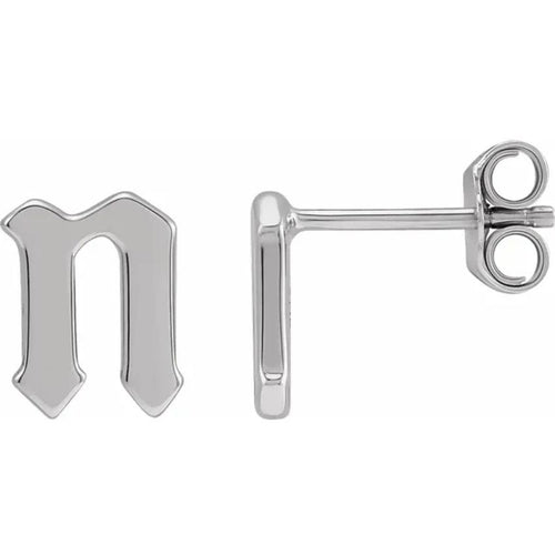 White Gold Gothic Initial Earring