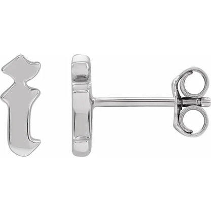 White Gold Gothic Initial Earring