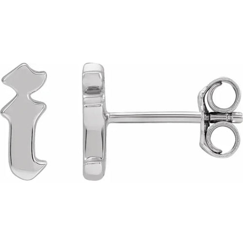 White Gold Gothic Initial Earring
