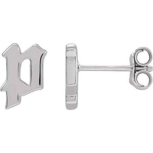 White Gold Gothic Initial Earring