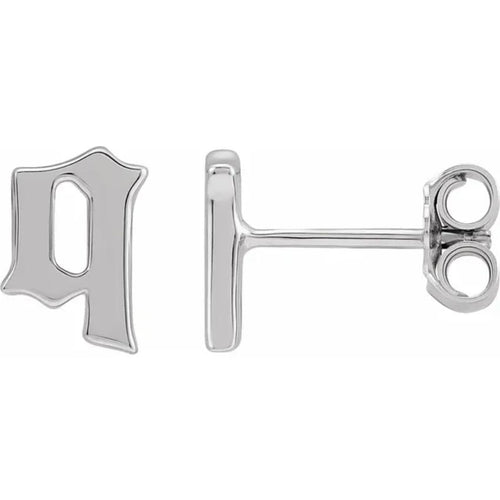 White Gold Gothic Initial Earring