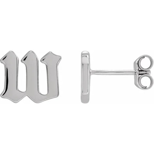 White Gold Gothic Initial Earring
