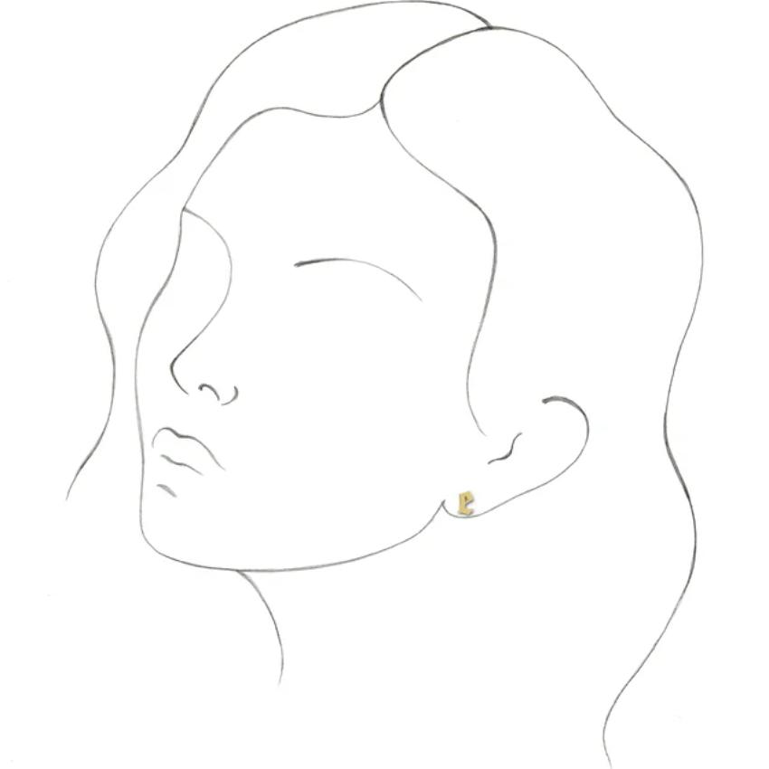 Yellow Gold Gothic Initial Earring