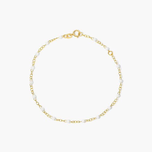 14K Gold Adjustable White Beaded Chain Bracelet