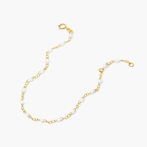 14K Gold Adjustable White Beaded Chain Bracelet