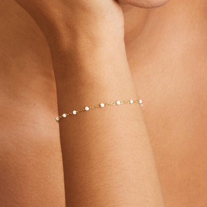 14K Gold Adjustable White Beaded Chain Bracelet