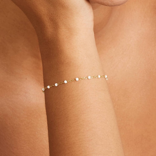 14K Gold Adjustable White Beaded Chain Bracelet